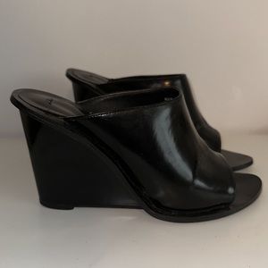 Black faux leather wedge heel